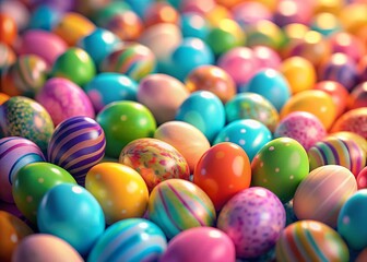 Fototapeta premium Festive Easter Egg Texture: Miniature Tilt-Shift Photo of Colorful Decorated Eggs
