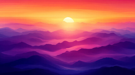 Fototapeta premium vibrant sunset over layered mountains creates serene atmosphere