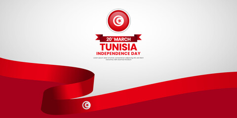 Tunisia national flag for Independence day on white background with copyspace