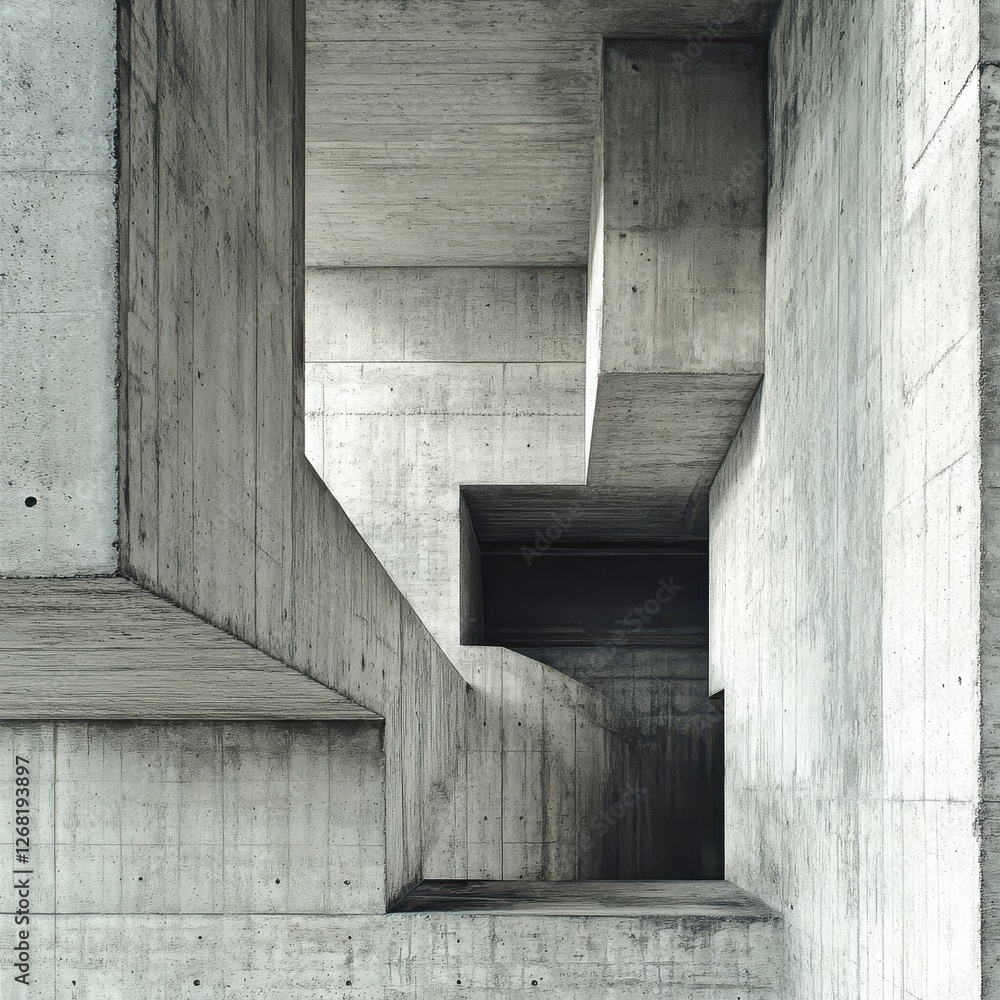 Poster abstract architectural composition featuring intersecting concrete shapes and dark shadows