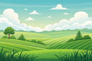 Obraz premium Idyllic green rolling hills farm landscape, sunny day