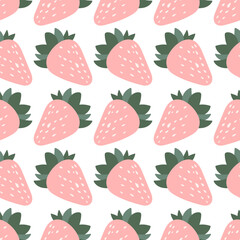 Summer pattern with strawberry. Fresh juicy ornament for greeting cards. Minimalist style 