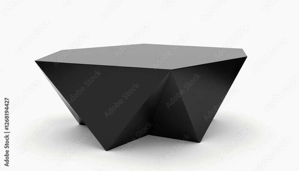 Poster sleek black triangular table on modern white background minimalist design & glossy finish. a black t