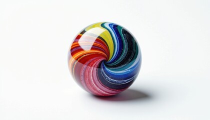 Mesmerizing Marble on Pure White Background. A multicolored marble ball on a white surface.