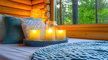 Cozy Cabin Bedroom Candles & Blanket - Hygge
