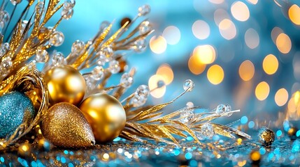 Gold & Teal Christmas Ornament Decor -   Bokeh backgrounds