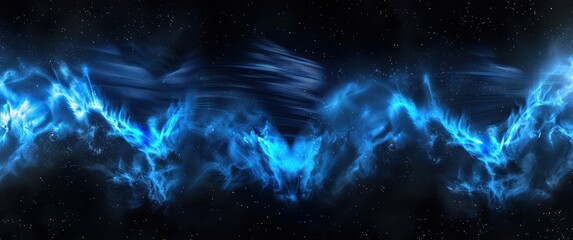 Phosphorescent blue arctic sound aurora waves grain over polar night black, like ethereal atmospheric audio frequency lights.