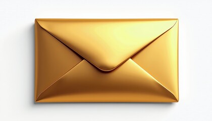 Glossy Golden Envelope on Pure White Background: A Bold Contrast Design. A gold envelope on a white background.