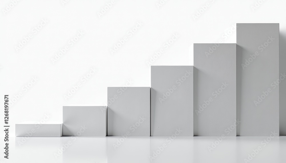 Poster minimalist white background bar graph design. a series of white rectangular blocks on a reflective s