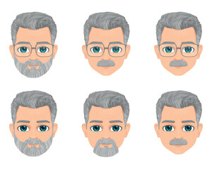 Different beard styles of gray-haired old man