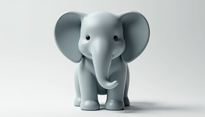 Obraz premium Stylized Gray Elephant Toy on Pure White Background: Realistic Black Eyes Standout. A 3D rendering of an elephant on a white background.