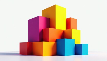 Vibrant MultiColored Cubes Against Stunning White Background for EyeCatching Design Inspiration. A stack of brightly colored cubes against a white background.