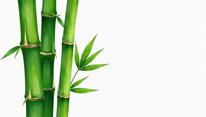 Obraz premium Stark White Background: Detailed Watercolor Bamboo Plant Artwork. A watercolor painting of a bamboo plant with green leaves.