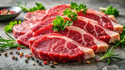 Fototapeta premium Fresh Raw Meat Slices: Premium Cuts for Culinary Creations
