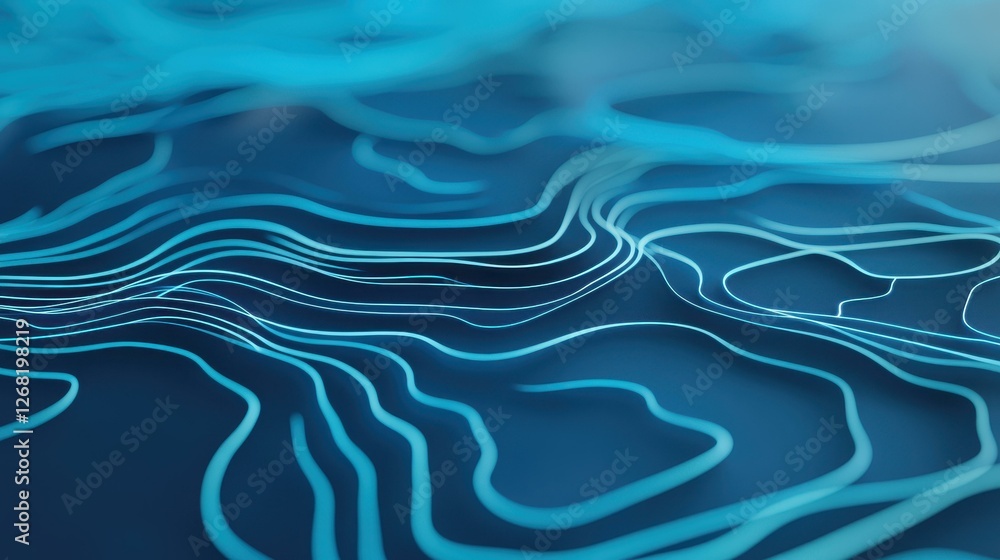Poster experience the depth and texture of topographic lines in a stunning 3d render, merging calming blue 