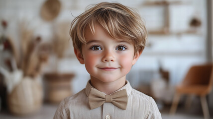 little boy in a shirt and bow tie