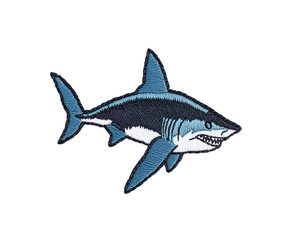 embroidered sticker of a shark on white background