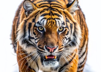 Fototapeta premium Furious Tiger Running, Close-Up Macro Shot, Isolated PNG, Wildlife Photography