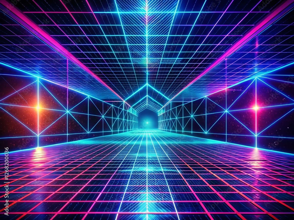 Poster futuristic grid digital depth abstract pattern - high resolution stock photo