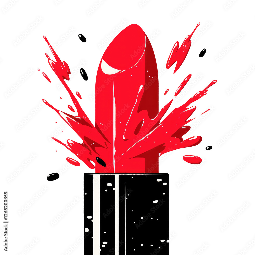Poster vibrant red lipstick with splashes of color isolated on transparency background, showcasing dynamic 