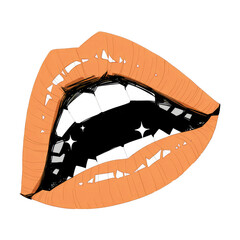 illustration of open mouth with orange lips and white teeth on transparency background, showcasing bold and graphic style