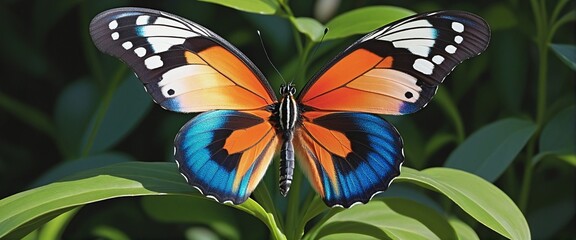 Vibrant Geometric Butterfly Wings: A Fantasy Garden Scene in Abstract Colors