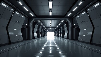 Fototapeta premium Dark Futuristic Modern Garage Showroom Tunnel Corridor