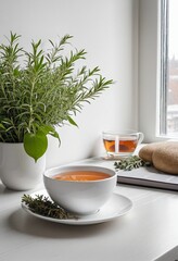 Fototapeta premium Relaxing Herbal Tea Experience in a Serene Indoor Setting