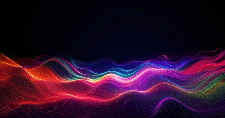 Neon Wave Pattern Abstract Landscape Digital Art