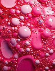 Colorful pink and purple bubbles create a mesmerizing abstract pattern on a surface