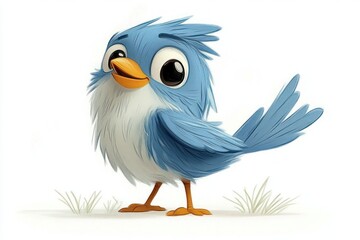 Colorful cartoon bird with fun exaggerated features and playful expression in a vibrant children's illustration style