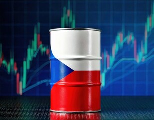 Impact of Czech flag on oil market trends represented through a flag-themed barrel