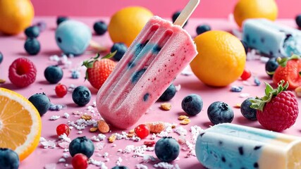 Celebrating National Ice Cream Day with delicious, sweet frozen popsicles, Ai Generated.