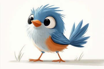 Fototapeta premium Colorful cartoon bird with playful expression in vibrant children's illustration style