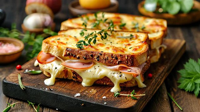 A hot sandwich with gooey melted cheese and savory ham, Ai Generated.