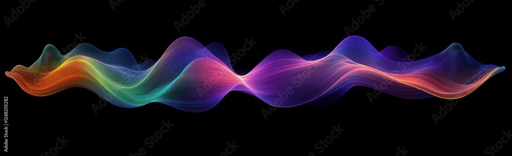 Poster abstract colorful wave pattern on black background in modern digital art style