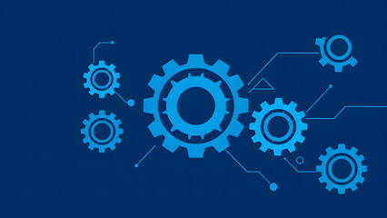 A blue gears abstract background illustrates teamwork in mechanical engineering