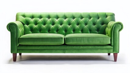 Fototapeta premium Green Sofa Isolated on White Background - Low Light Photography Stock Photo