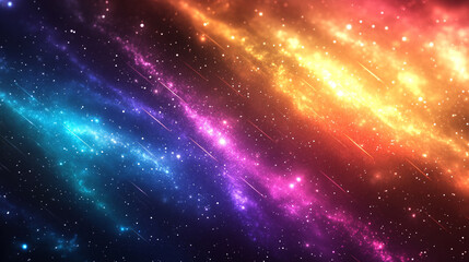 Naklejka premium A dazzling night sky filled with vibrant colors multiple meteors and countless stars creating a breathtaking cosmic spectacle symbolizing wonder dreams limitless possibilities and cosmic energy