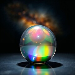 Iridescent Sphere on Galaxy Background
