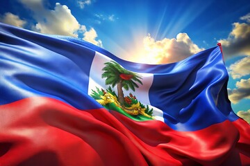 Haitian Flag Waving Proudly: Independence Day Banner, Vibrant Colors, National Symbol