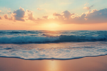 Fototapeta premium Beautiful beach sunset with waves and sky