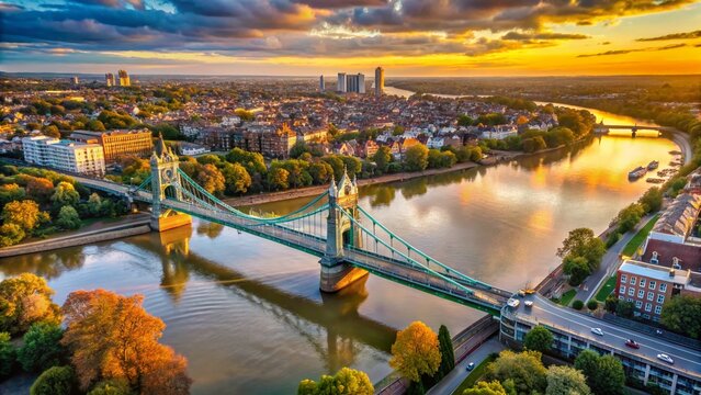 Hammersmith Bridge Aerial Drone View, West London, UK - Stunning High Angle Photography