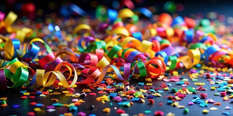Happy Birthday Confetti & Ribbons Macro Photography - Colorful Celebration Stock Photo