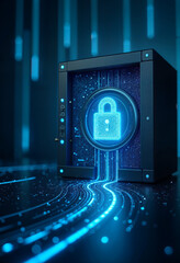 Abstract representation of data streams flowing into a secure vault