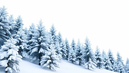 Fototapeta premium Serene Winter Wonderland: Snow-Covered Pine Trees in a Tranquil Landscape