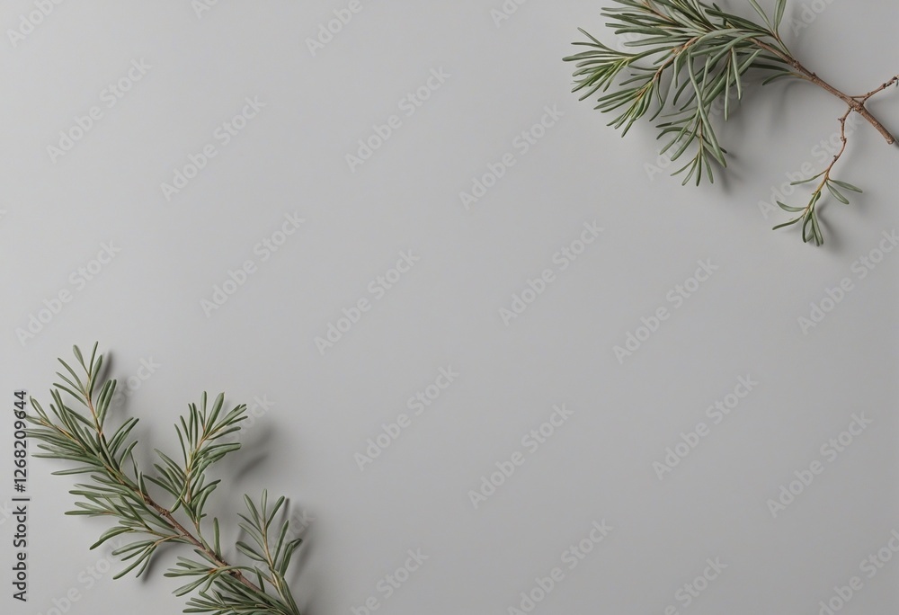 Poster elegant neutral gray flat lay with botanical elements and ample copy space