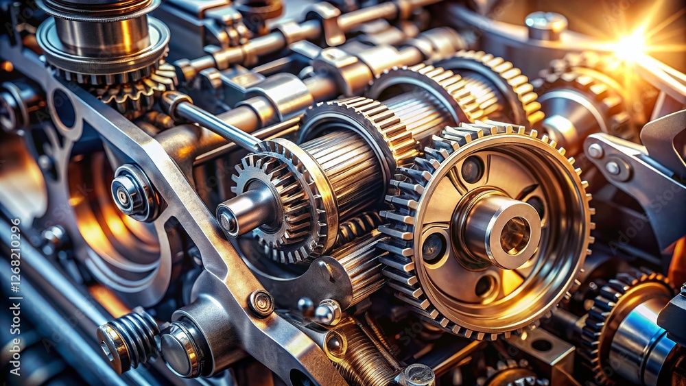 Poster high-detail engine component close-up: precision engineering and mechanics
