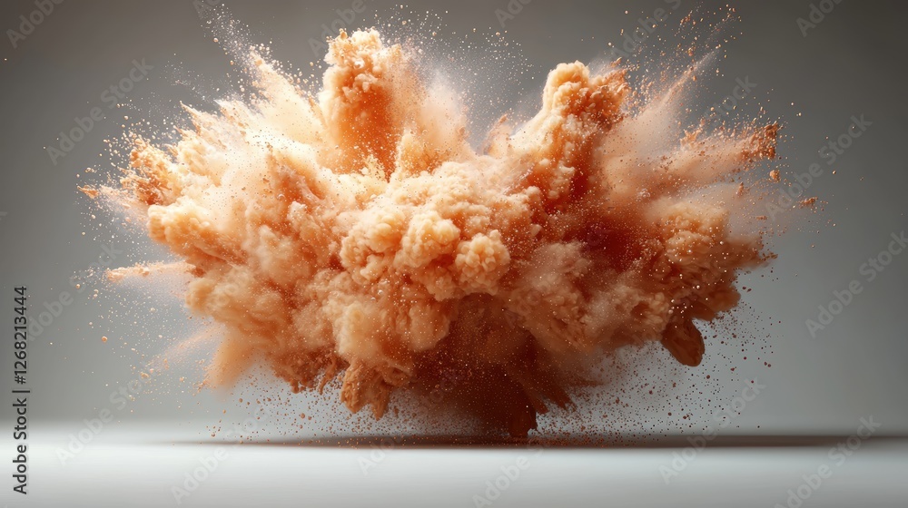 Poster a large explosion of dust and debris, creating a dramatic visual effect.