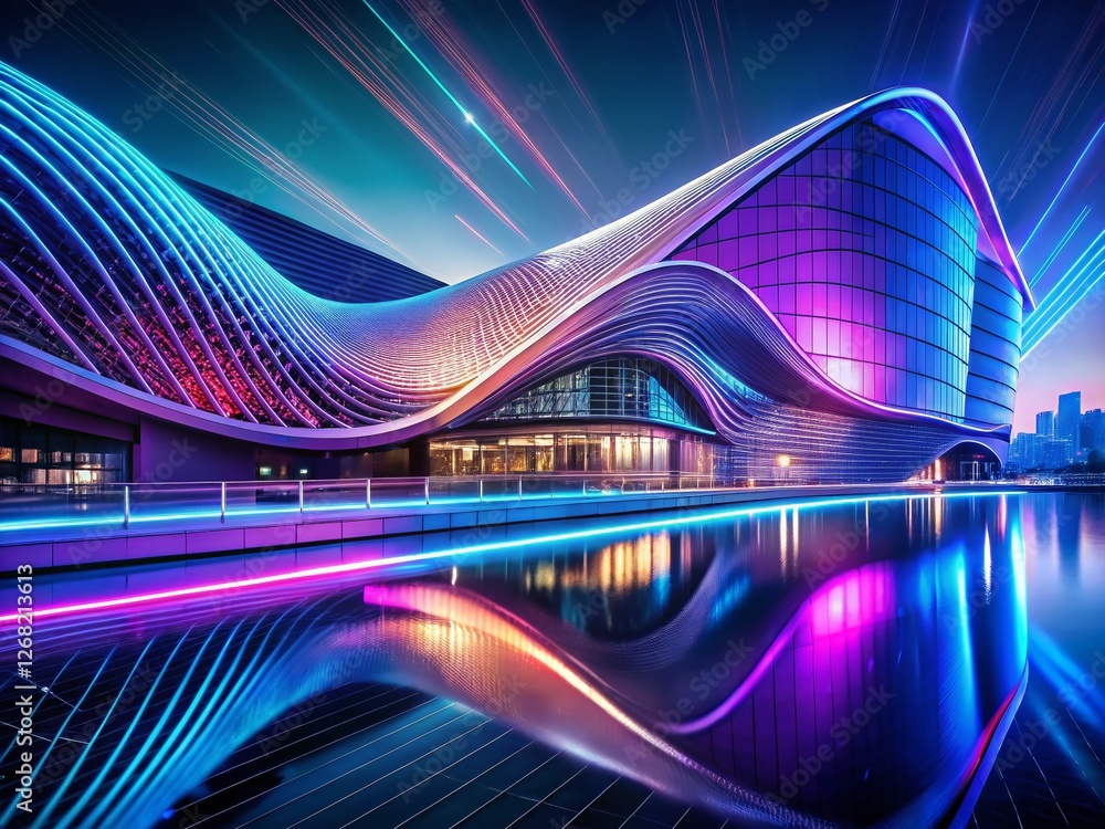 Poster illuminated data wave abstract architecture background - modern tech design